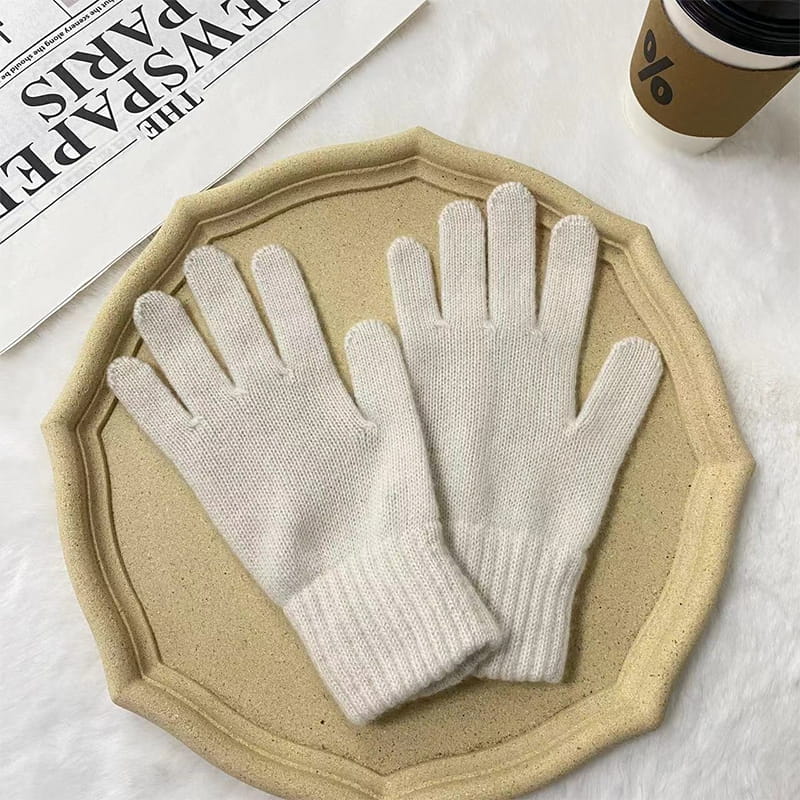 Solidfarge varm ull polyesterstrikkhansker